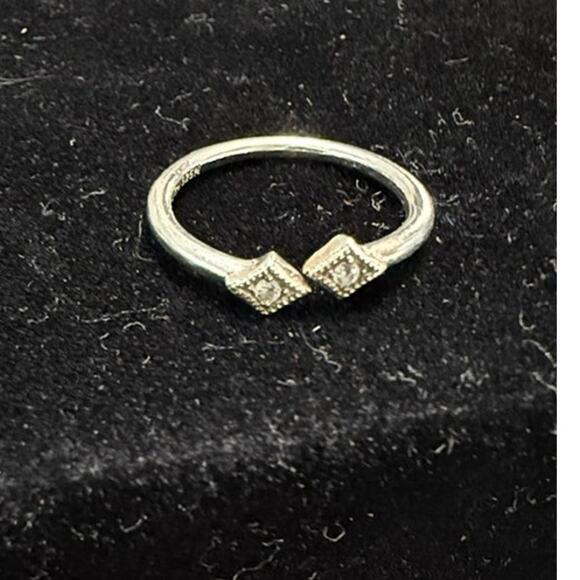 Cham Sterling Silver Double Squares With Milgrain Set Crystals Open Top Size 5 - Picture 6 of 8